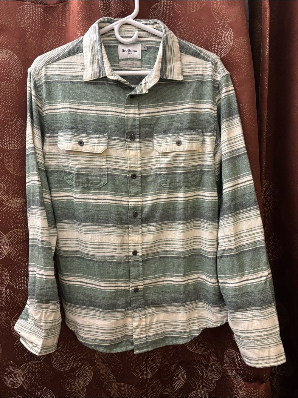 Goodfellow & Co Green and Cream Striped Button-Down Shirt